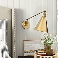 Vintage Swing Arm Wall Sconces, Adjustable Head Plug in Cord with On/Off Switch Wall Mounted Lamp, Industrial Sconces Wall Lighting Reading Light Fixture for Bedside Farmhouse (Antique)