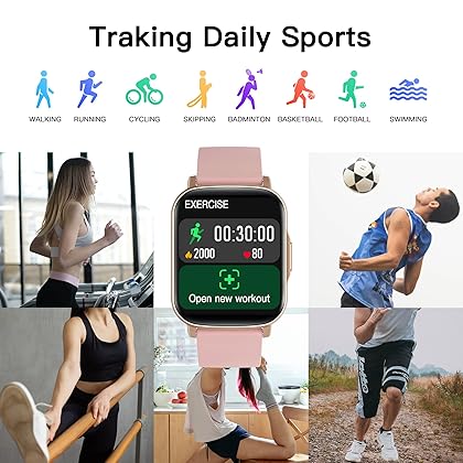 Bemtava Smart Watch, Smartwatch for iPhone Android Phones with Call Message Reminder, 1.7 inch DIY Watch Face Fitness Tracker with Heart Rate/Sleep Monitor, GPS Sports Tracking for Women Men Kids