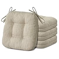 Shinnwa Chair Cushions for Dining Chairs 4 Pack, Tufted Memory Foam Kitchen Seat Cushions, Non-Slip Chair Pads with Ties, 16.5” x 16.5” x 3.5”, Beige, Set of 4