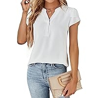 Blooming Jelly Womens Dressy Casual Tops Business Casual Cap Sleeve Work Blouses Chiffon V Neck Button Down Shirts
