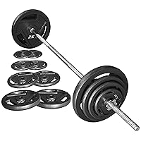 Signature Fitness Cast Iron Standard Weight Plates Including 5FT Standard Barbell with Star Locks, 95-Pound Set (85 Pounds Plates + 10 Pounds Barbell), Multiple Packages