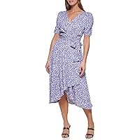 DKNY Women's Rouched Sleeve Faux Wrap Dress