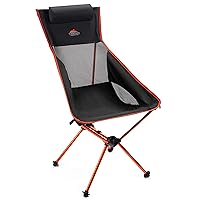 Outdoor High Back Lightweight Camp Chair with Headrest and Carry Case - Black