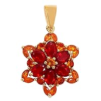 Fire Opal Natural Gemstone Round Shape Pendant 925 Sterling Silver Anniversary Jewelry | Yellow Gold Plated