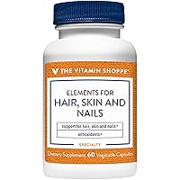 The Vitamin Shoppe Elements for Hair, Skin & Nails, Antioxidant That Supports Growth of Hair, Skin & Nail Health with Collagen Type II Powder & Hyaluronic Acid (60 Veggie Capsules)
