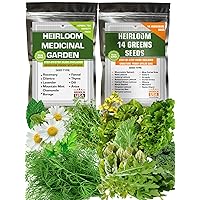 Supreme Set of Heirloom Medicinal Herb, Lettuce, Greens and Salad Seeds - USA Grown - Total 24 Individual Non-GMO Heirloom Seeds for Planting Home Garden Indoor Outdoor and Hydroponic