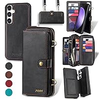 for Samsung Galaxy S23 FE Wallet Case: 3-in-1 Detachable, Magnetic, PU Leather, 13 Card Slots, Shoulder Strap(Black)