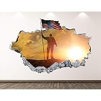 Soldier Wall Decal Art Decor 3D Smashed US Army Soldier with Flag On Sunset Sticker Poster Kids Room Mural Custom Gift BL2269 (22
