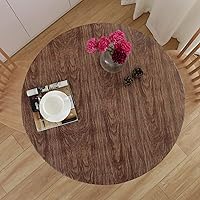 NLMUVW Round Fitted Vinyl Tablecloth with Elastic Edge 100% Waterproof Oil Proof PVC Table Cloth Wipe Clean Table Cover for Indoor and Outdoor, Dark Wood, 45