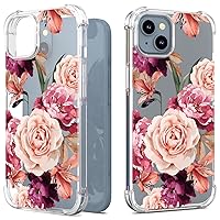 CoverON Compitable with Apple iPhone 15 Plus Case for Women, Slim Floral Design Clear TPU Rubber Flexible Soft Skin Cover Protective Sleeve for iPhone 15+ (6.7) Phone Case - Peony Flower