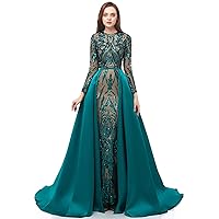 Women's Long Sleeves Detachable Sequins Mermaid Evening Dress