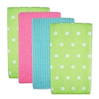 DII Microfiber Multi-Purpose Cleaning Towels Perfect for Kitchens, Dishes, Car, Dusting, Drying Rags, 16 x 19, Set of 4 - Green Dots