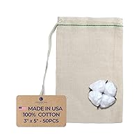 Muslin Bags - Drawstring Bags Small 50pcs, 3x5 St. Patrick’s Day Party Favor Bag - 100% USA Cotton (Green Hem & Natural Drawstring)
