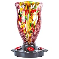LUJII Bloom Shaped Hummingbird Feeders for Outdoors, Hand Blown Glass Humming Bird Feeder for Outside Hanging, Leak Proof & Metal Base Top, 25 oz Capacity, Gifts for Bird Lovers or Gardeners, Purple