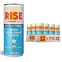 RISE Brewing Co. Vanilla Oat Milk Nitro Cold Brew Coffee, No Sugar Added & No Dairy, Organic & Non-GMO, Low Acidity & Vegan, 7 Fl. Oz. Cans