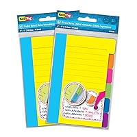 Redi-Tag Divider Sticky Notes, Tabbed Self-Stick Lined Note Pad, 60 Ruled Notes per Pack, 4 x 6 Inches, Assorted Neon Colors, 2 Pack (10290)
