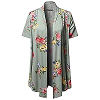 Women's Open Front Short Sleeves Floral Print Cardigan - Made in USA