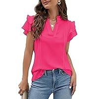 Blooming Jelly Womens Dressy Casual Tops Ruffle Short Sleeve V Neck Shirts Elegant Business Work Blouse