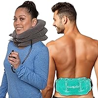Inflatable Cervical Neck Traction Device Plus Hot or Cold Therapy Back Wrap to Support Neck & Back Pain Relief