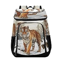 Tiger in Snow Forest Cooler Backpack Insulated Waterproof Leak Proof Beach Cooler Bag Lightweight Lunch Picnic Camping Backpack Cooler for Men and Women