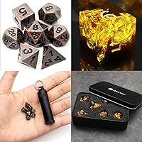 Haxtec Sharp Edge Dice Set Yellow Black Resin Dice and Mini Dice Set Tiny Small Metal DND Dice Set Portable Antque Copper Metal Dice for Keychain