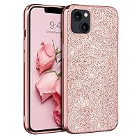 GUAGUA Compatible with iPhone 13 Case 6.1 Inch Glitter Sparkle Bling Phone Cases for Girls Women Slim Fit Durable Hard PC Soft TPU Shockproof Protective Plating Cover for iPhone 13, Rose Gold