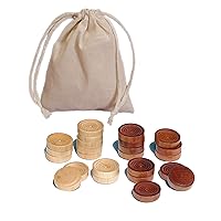 WE Games Checkers Pieces Only, Wooden Checker Board Game Pieces, 24 Brown and Natural Stackable Player Pieces with a Drawstring Storage Bag, 1.5 Inch Diameter Carved Versatile Game Pieces
