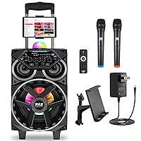 Portable Bluetooth PA Speaker - 580W 8” Rechargeable Outdoor BT Karaoke Audio System - TWS, Disco Party Lights, LED Display, FM/AUX/MP3/USB/SD, 6.5mm in, Trolley, Wheels - Wireless Mic, Remote