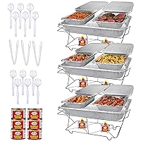 Full Size 39-Pcs Disposable Chafing Buffet Set with 6hr Fuel Cans, Covers, Serving Utensils - Premium Chafing Dish Set for Catering, Events, and Parties - Complete Food Warmer Party Serving Kit