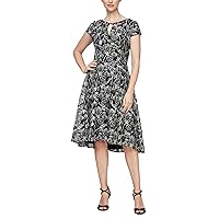 Alex Evenings Women's A-line Stretch Embroidered Dress with Tie Belt Special Occasion