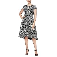 Alex Evenings Women's A-line Stretch Embroidered Dress with Tie Belt