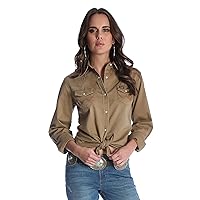 Wrangler womens Long Sleeve Western Snap Work Shirt Blouse, Rawhide, Medium US