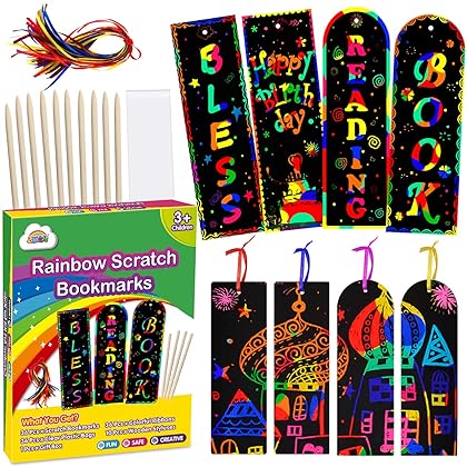 ZMLM Scratch Paper Art Bookmarks Kids: 36 Set 2 Style Magic Rainbow DIY Art Craft Paper Bookmark Gift Tag Party Favor Pack Activity Bulk Making Kit for Boys Girls Birthday Game