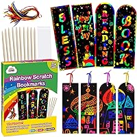 ZMLM Scratch Paper Art Bookmarks Kids: 36 Set 2 Style Magic Rainbow DIY Bookmark Art Craft Paper Bookmark Gift Tag Party Favor Pack Activity Bulk Making Kit for Boys Girls Birthday Game