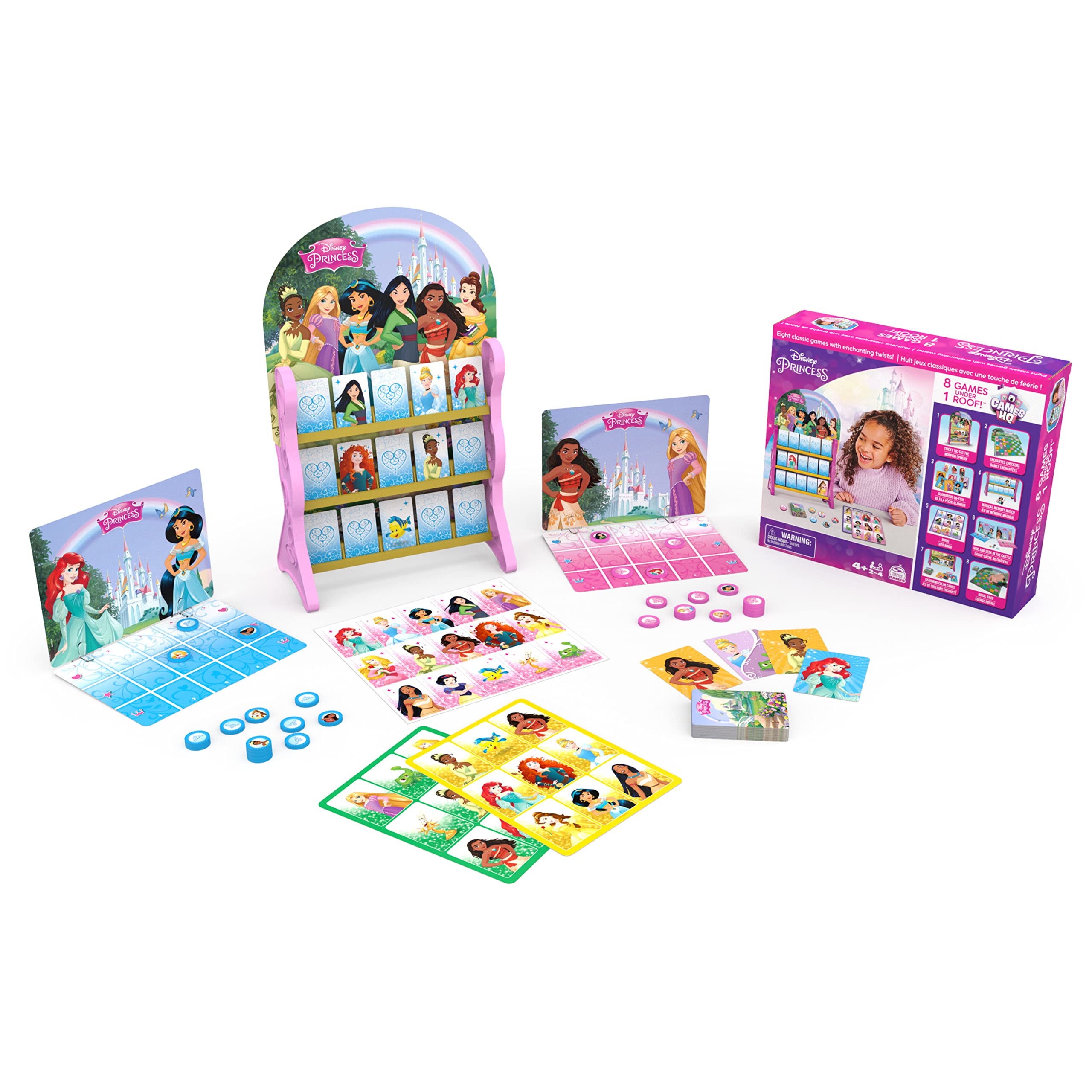Disney Princess, Games HQ Board Games for Kids Checkers Tic Tac Toe Bingo Go Fish Card Games Disney Princess Toys, for Preschoolers Ages 4 and up