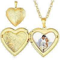 Custom4U Personalized Heart Locket Necklace with Pictures,Sunflower/Angel Wings/Heart Shaped Lockets Custom Photo,Gold/Rose Gold/White Lockets That Holds Picture,Customized Memorial Jewelry for Women