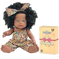 Nice2you 12’’ Black Baby Doll, African American Black Dolls for Girls 1 2 3 4 5 Years Old, 12-inch Realistic Reborn Baby Doll with Curly Hair for Toddler 1-3, Small Baby Doll Toy for Birthday Gift