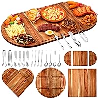 15 Pcs Magnetic Charcuterie Boards Set Including 26'' x 13'' Large Charcuterie Board Platter 4 Cheese Spreaders 4 Serving Spoons 4 Forks 2 Serving Tongs for Butter Food Pastry