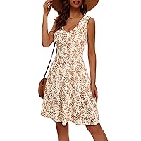 HUHOT Womens Sleeveless V Neck Dress with Pocket Summer Beach Midi Flared Tank Dress