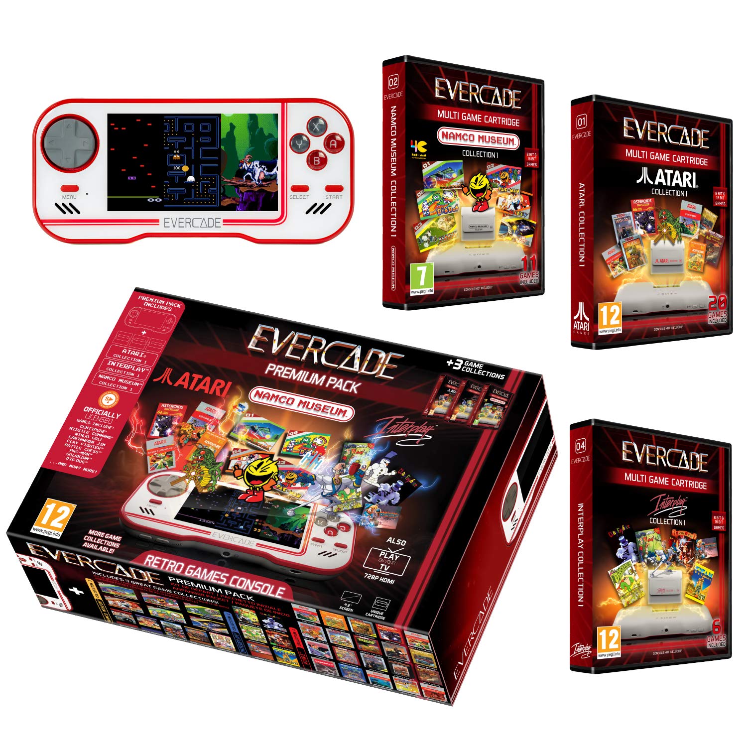 Evercade Premium Pack [EU] Includes 3 Cartridges: Atari Volume 1, Namco Museum Volume 1, and Interplay Volume 1