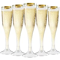 Zcaukya 100 Plastic Champagne Flutes, 4.5oz Clear Disposable Hard Stemware Cups with Golden Rim, Plastic Champagne Glasses for Wedding, Graduation Party, Bridal Shower, Birthday Party