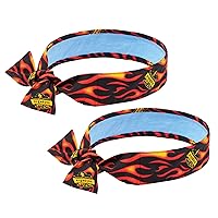 Ergodyne Chill Its 6700CT Cooling Bandana, Lined with Evaporative PVA Material for Fast Cooling Relief, Tie for Adjustable Fit, Flames, 2-Pack