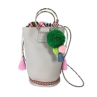 Fashion Culture Emmie Vegan Leather Embroidered Pouchette Bucket Bag, Grey Multi