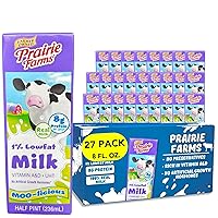 Prairie Farms - 1% Low fat Milk, Milk 1% - Shelf Stable, Boxed UHT Ultra Pasteurized Milk, Vitamin D White Milk - Preservative and Hormone Free, Kosher, Made in USA - 8 FL oz. (27 Pack)