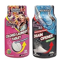 Drain Opener Clog Remover and Colored Laundry Tablet -Including 300g Drain Opener Powder and Color Boost,Brightener,Stain Remover Tablets and