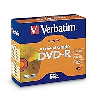Verbatim DVD-R 4.7GB 16X UltraLife Gold Archival Grade - Branded Surface and Hard Coat - 5pk Jewel Case