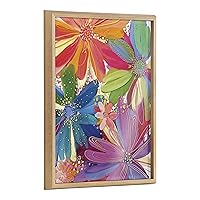 Kate and Laurel Blake Flowers on Glass 1 Framed Printed Glass Wall Art by Jessi Raulet of Ettavee, 18x24 Natural, Decorative Tropical Floral Art for Wall