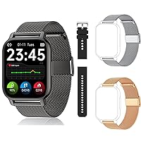 Popglory Smart Watch for Women & Men, 1.85'' Call Receive/Dial Smartwatch, Fitness Tracker with Blood Pressure/SpO2/Heart Rate Monitor, Fitness Watch with 4 Straps for iOS & Android Phones