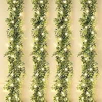 CEWOR 4 Pack 5.9ft Artificial Eucalyptus Garland with Lights Spring Garland Fake Silver Dollar Greenery Garland Vines for Christmas Decoration Wedding Home Party Mantle Wall Decor