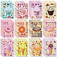 48 Sheets Cupcake Ice Cream Donut Stickers with 12 Styles - Make Your Own Stickers Mix and Match Sweet and Fruit Decals DIY Dessert Stickers Kids Party Favor Supplies Craft
